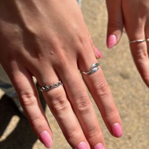 Nahaufnahme von einem Blätterring aus Silber